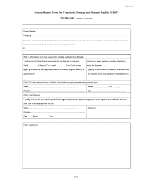 Annual Report Form for Treatment Storage Disposal Facility