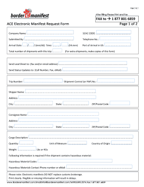 ACE Electronic Manifest Request Form