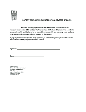 Patient Acknowledgment for Non-Covered Services