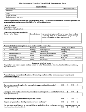 Friarsgate Practice Travel Risk Assessment Form
