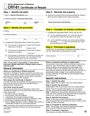 Illinois CRT-61 Certificate of Resale