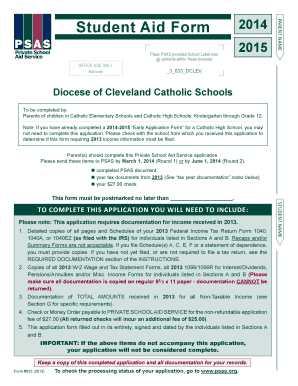Catholic School Student Aid Form 2014