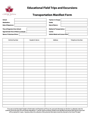 Transportation Manifest Form
