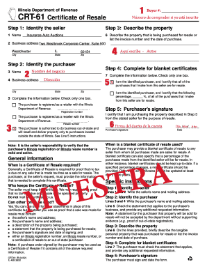 Illinois CRT-61 Certificate of Resale
