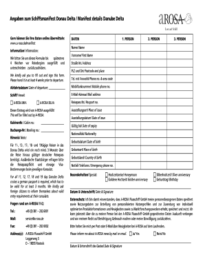 Angaben zum Schiffsmanifest Donau Delta