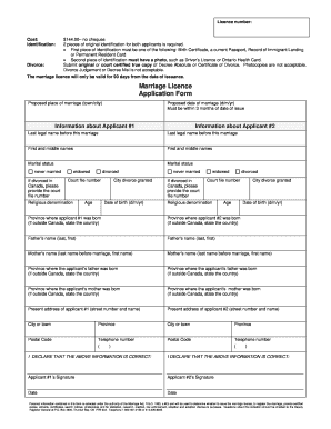 Ontario Marriage Licence Application Form