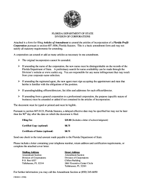 Florida Articles of Amendment