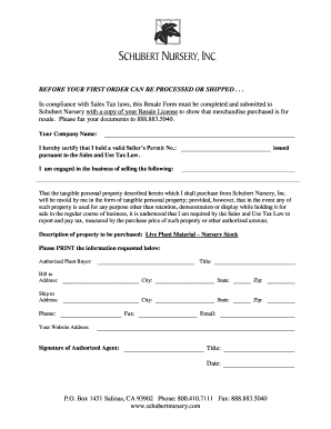 Resale Certificate Form