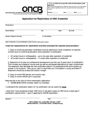 Application for Reactivation of ONC Credential