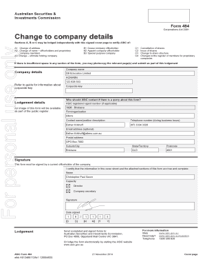 ASIC Form 484 - Change to Company Details