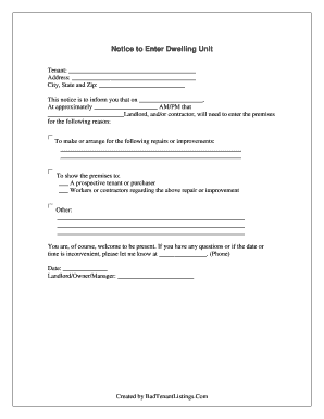 Notice to Enter Dwelling Unit
