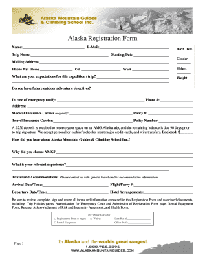 Alaska Mountain Guides Registration Form