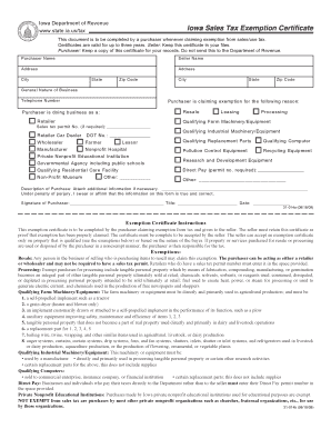 Iowa Sales Tax Exemption Certificate