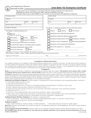 Iowa Sales Tax Exemption Certificate
