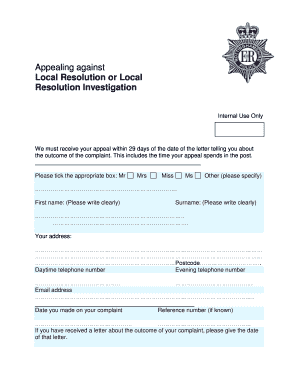 Appeal Against Local Resolution