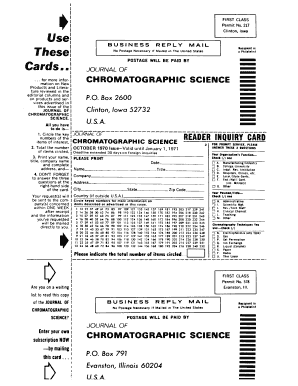 Journal of Chromatographic Science Reader Inquiry Card
