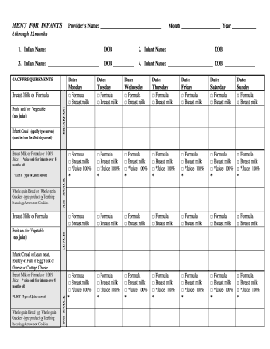 CACFP Infant Meal Menu Form