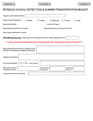 Reynolds School District Transportation Request