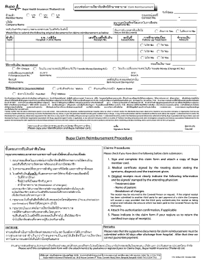 Bupa Health Insurance Claim Reimbursement Form