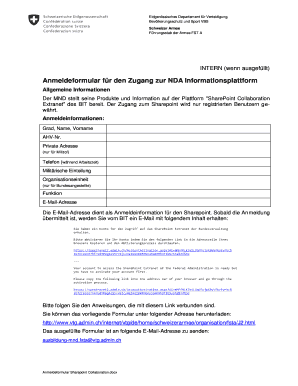 Anmeldeformular für den Zugang zur NDA Informationsplattform