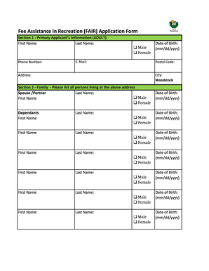 Fee Assistance In Recreation Application Form