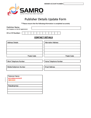 Publisher Details Update Form