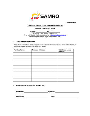 Licencee's Annual Licence Parameter Report
