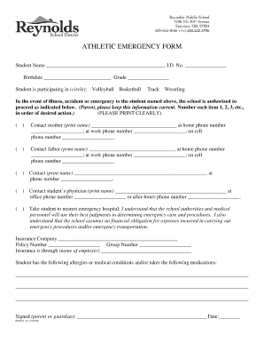Athletic Emergency Form