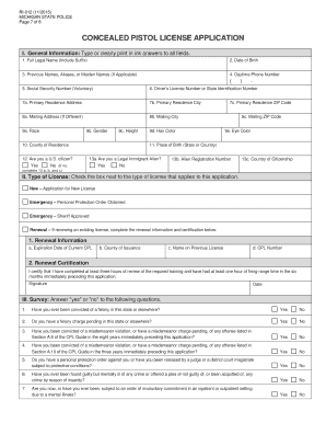 Michigan Concealed Pistol License Application