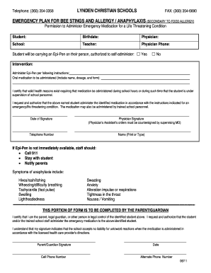 Emergency Plan for Bee Stings and Allergy Anaphylaxis