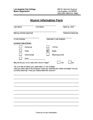 Alumni Information Form - Los Angeles City College - lacitycollege