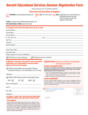 Barnett Educational Services Seminar Registration Form