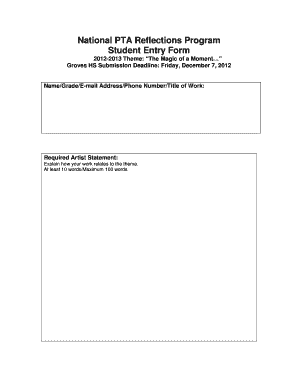 National PTA Reflections Program Student Entry Form