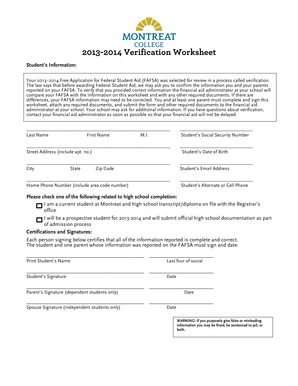 2013-2014 Verification Worksheet
