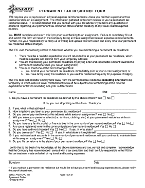 Permanent Tax Residence Form