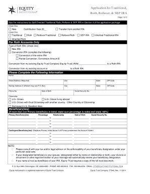 Application for Traditional, Roth, Rollover, & SEP IRA