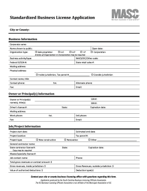 South Carolina Business License Application