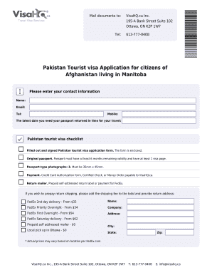 Pakistan Tourist Visa Application Form