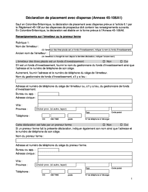 Déclaration de placement avec dispense (Annexe 45-106A1)