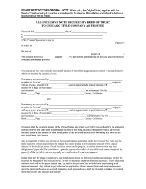 All-Inclusive Promissory Note Secured by Deed of Trust
