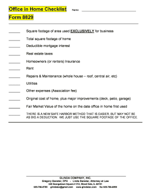 Form 8829 Office in Home Checklist