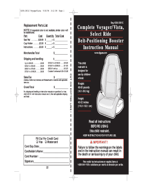 VoyagerVista Replacement Parts Order Form