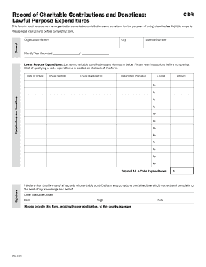 Record of Charitable Contributions and Donations