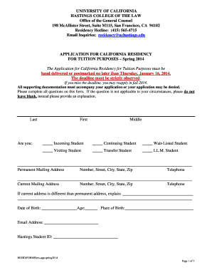 California Residency Application for Tuition Purposes
