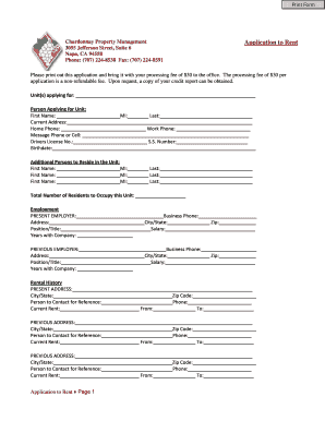 Chardonnay Property Management Rental Application
