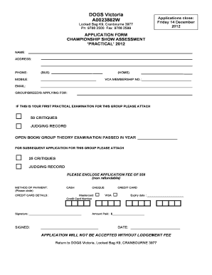 Fillable Online DOGS Victoria A0023882W Locked Bag K9, Cranbourne 3977 ...