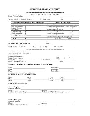 Residential Lease Application Form