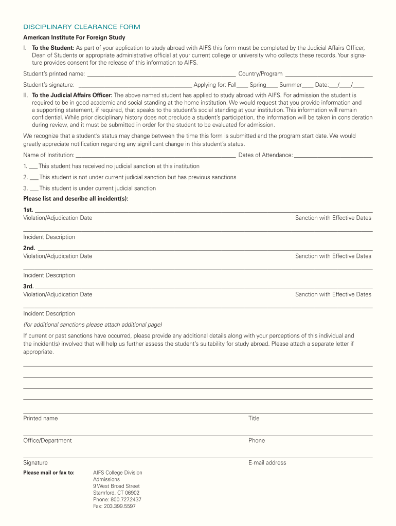 Disciplinary Clearance Form Fill Out Sign Online DocHub