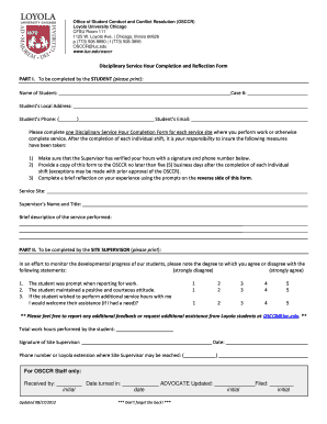 Disciplinary Service Hour Completion and Reflection Form