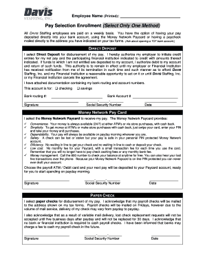 DAVIS Staffing Payroll Enrollment Form